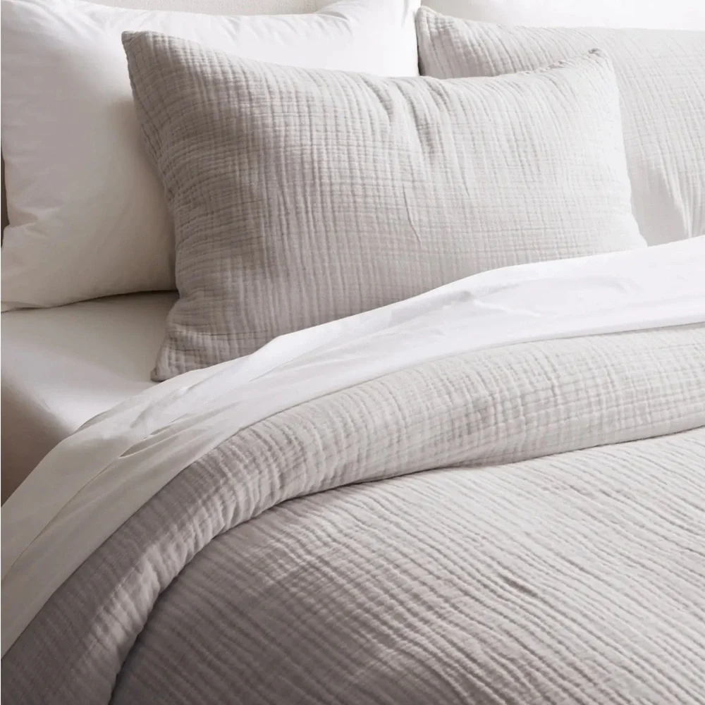 QUINCE NWOT Organic Airy Gauze Duvet Cover Set Full Queen Light Grey